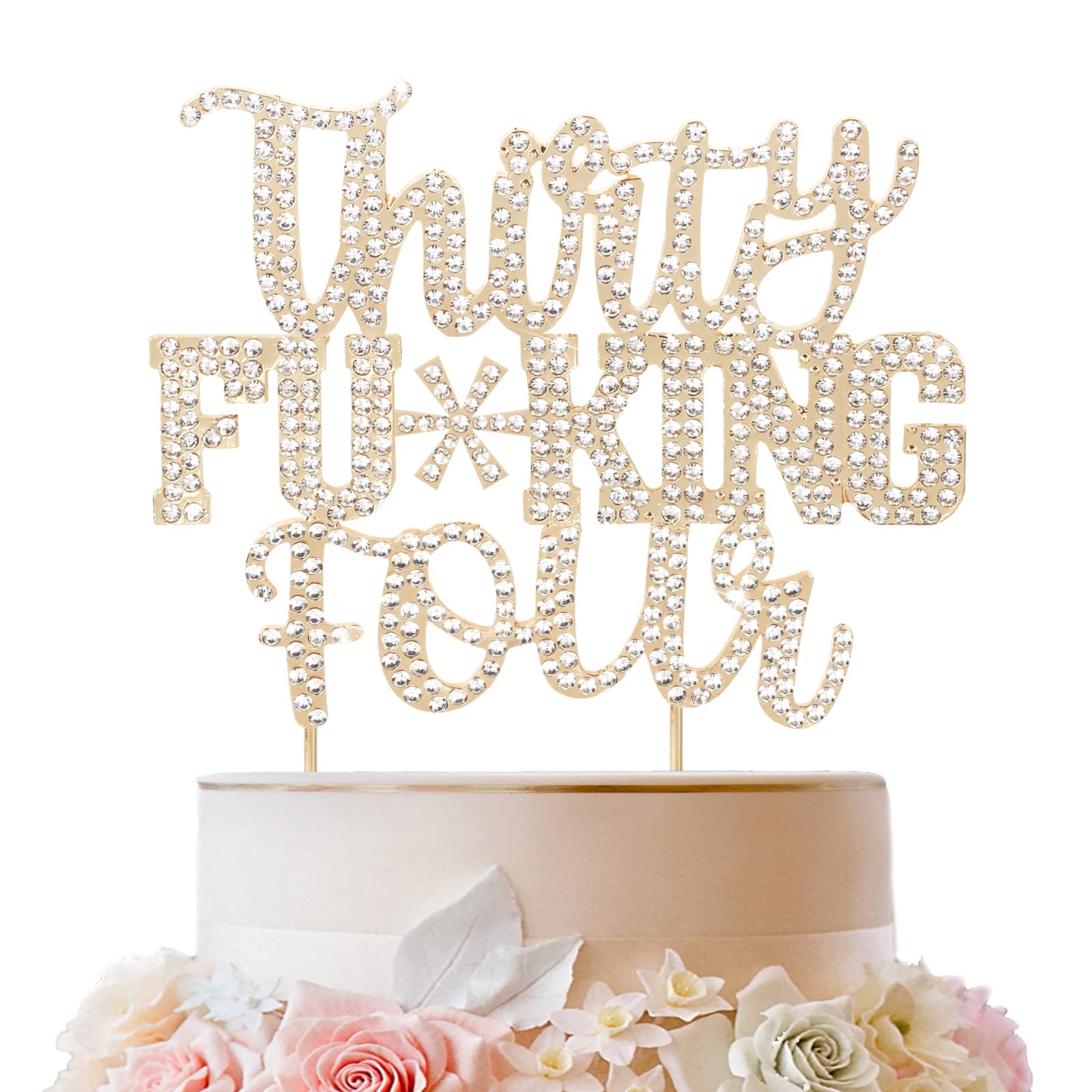LINGTEER Happy 34th Birthday Funny Gold Rhinestone Cake Topper - Cheers to 34 Years Old Birthday Party Cake Centerpieces Topper Decorations Gift Sign.