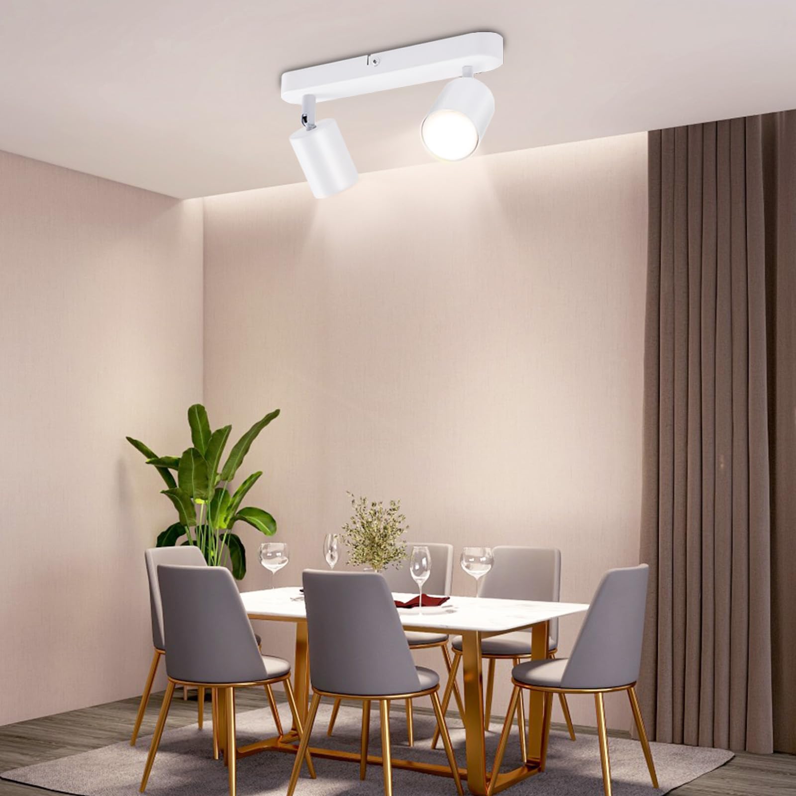 Barra de Luz de Techo 2 Focos, Foco Ajustable GU10 Metal Blanco, Lámpara de Techo Moderna Industrial para Cocina Dormitorio Salón Pasillo Comedor (Bombillas No Incluidas)