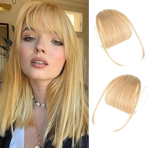 Miniatura 8 de Piezas de cabello con clip para mujer con cubierta adelgazante para pérdida de cabello, toppers de cabello humano real con flequillo color rubio 30 #
