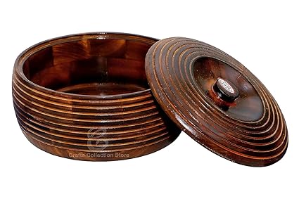 Eversky01 Handicraft Seesham Wood Chapati Roti Hot Box in Sheesham Wood Casseroles for Kitchen Dabba Case Server Tableware Serveware (Brown Colour) 8.3 x 8.3 x 3.5 Inch