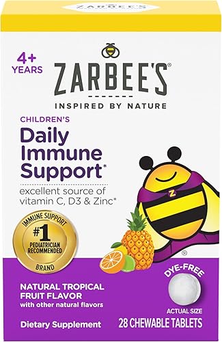 Zarbee's Apoyo inmunológico para niños, vitamina C, D y zinc, vitaminas de inmunidad diaria para niños de más de 4 años, sabor natural de frutas