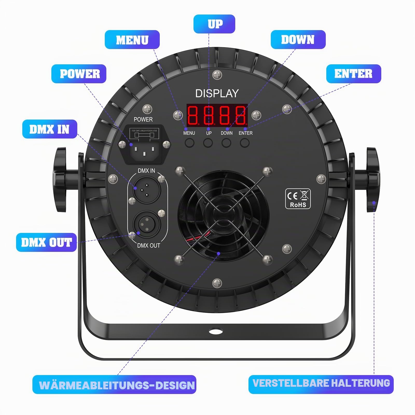 200W LED Par RGBWA+UV 6 in 1 Bühnenlicht Strahler, 18 LED Par Scheinwerfer Aluminiumschale mit D MX 7/10CH und Strobe, Discolicht Partylicht für Bar Party Hochzeit Weihnachten Halloween