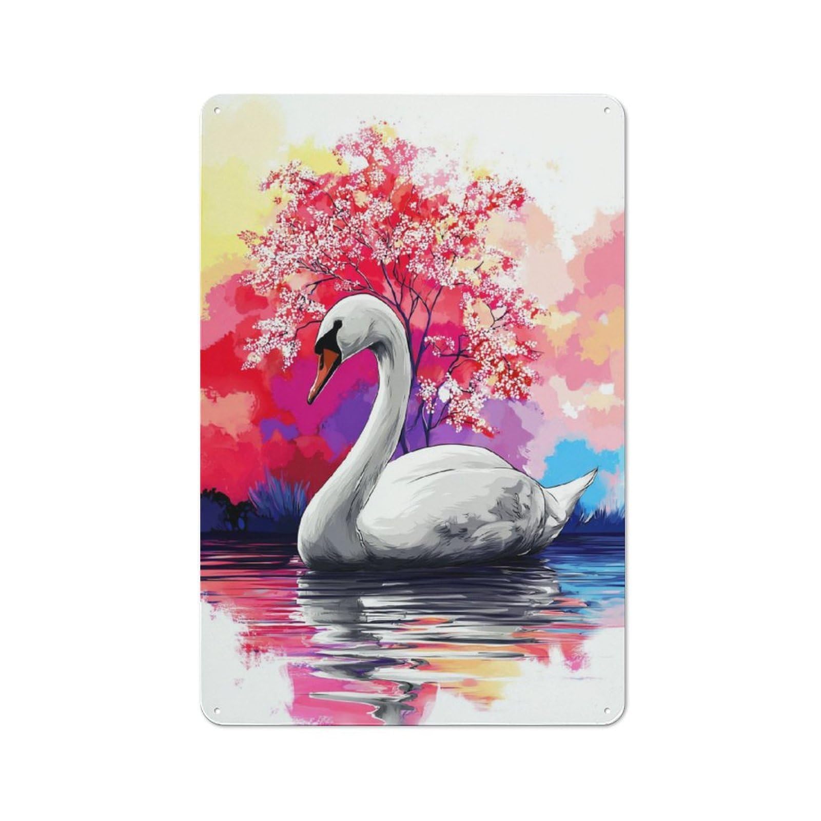 Junmoney Swan Serenity Watercolor Reflections Printed Metal Sign 30X20cm For Guest Room Or Hallway, Suited To Home Decor Collectors