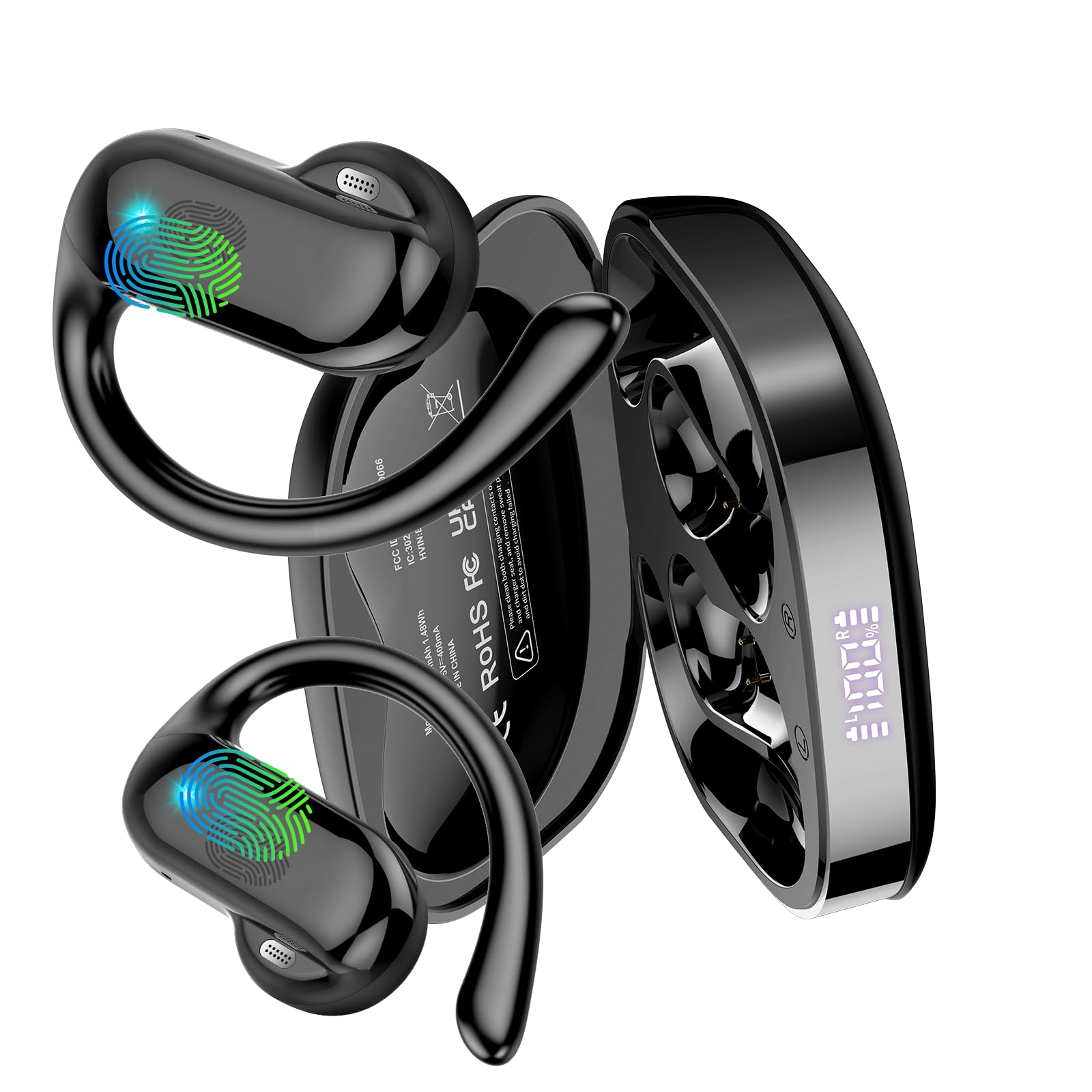 Cuffie Open-ear Bluetooth 5.4 Con Gancio Auricolare – 42 Ore Di Autonomia, IPX7, ENC, Display LED Per Sport E Chiamate