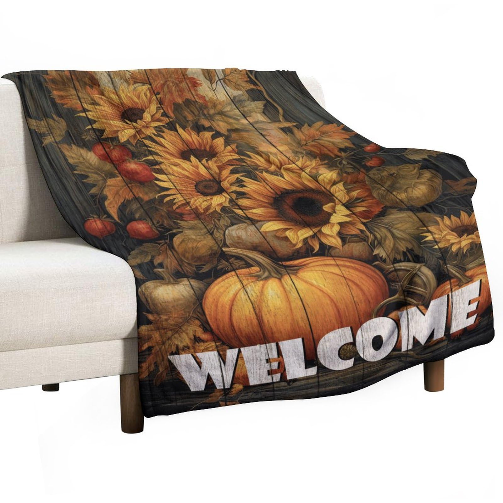 Plaid en flanelle haut de gamme motif fleurs d'automne 127x152 cm