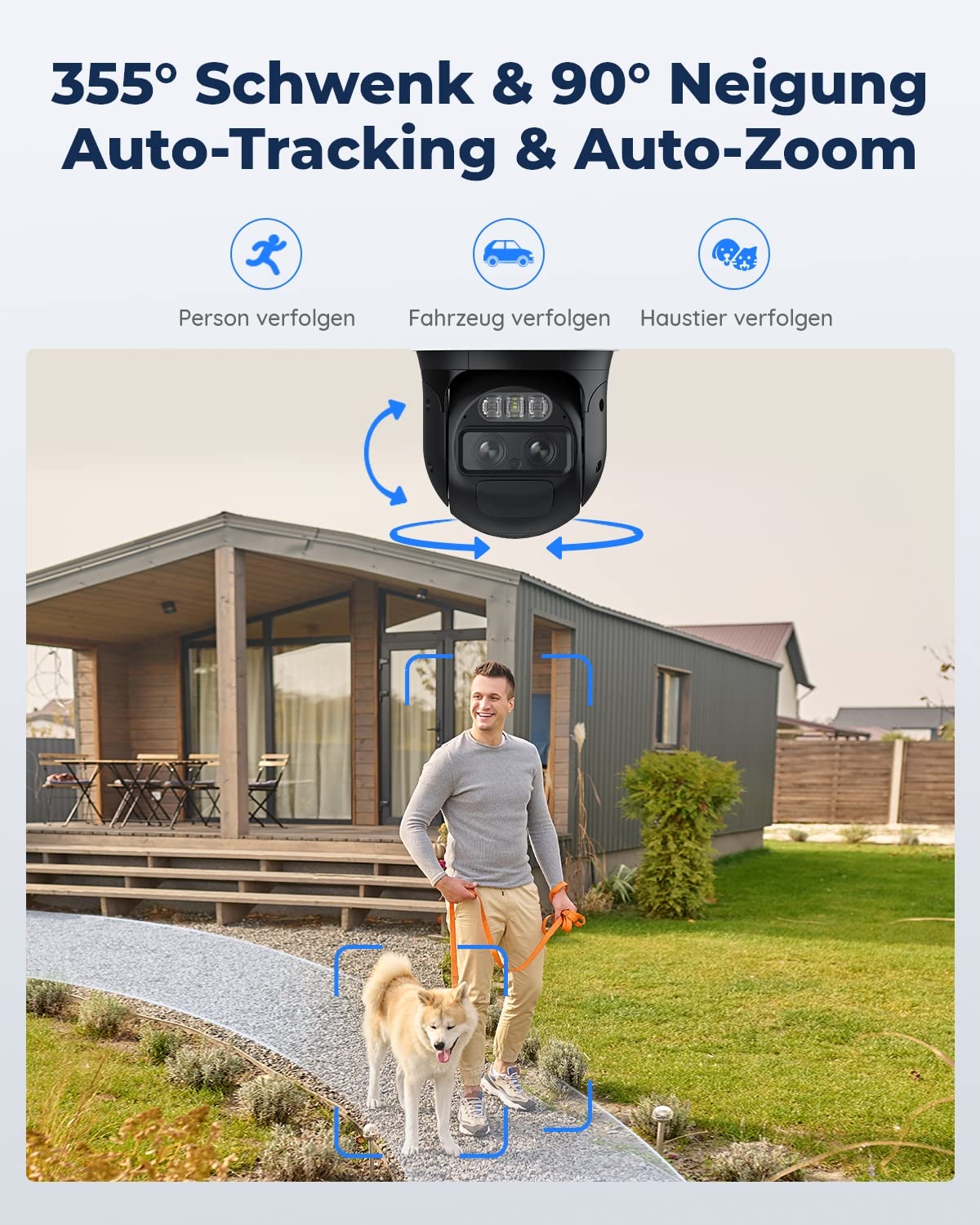 Reolink 4K PTZ Überwachungskamera Aussen Akku mit Auto-Tracking & Auto-Zoom, Dual Lens, 8MP Solar WLAN Kamera Outdoor, 2,4/5GHz WiFi, 30m Farbnachtsicht, KI-Erkennung, 360° View, TrackMix+Solarpanel