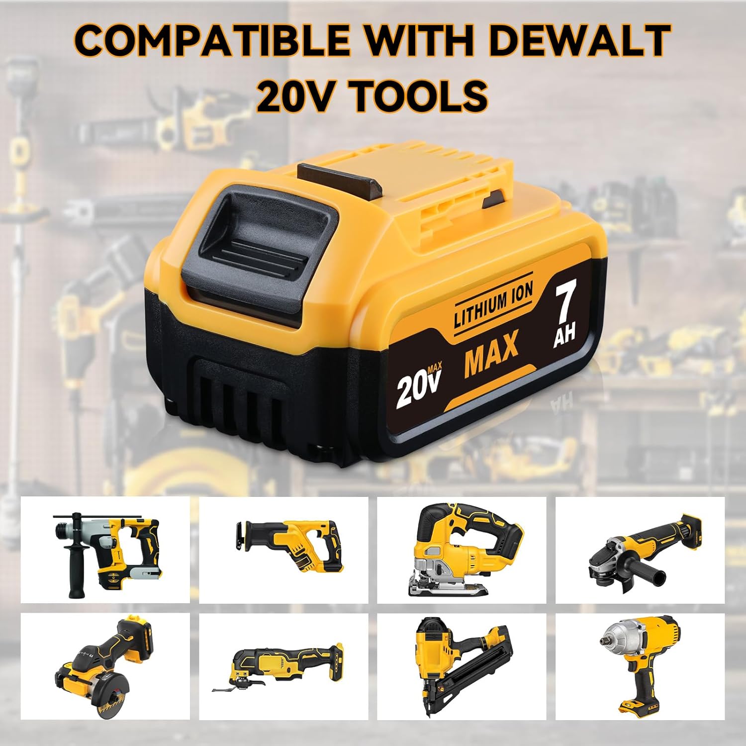DCB200 7.0Ah Replacement for Dewalt 20V Max Battery DCB200 DCB201 DCB203 DCB204 DCB206 DCB180 DCD/DCF/DCG Series Cordless Power Tools with LED Indicator 2Pack