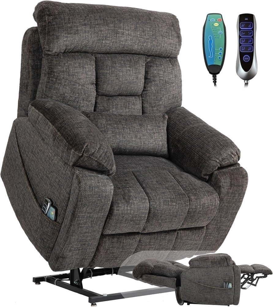 Living Room Electric Lift Chair with Heated Massage Infinite Reclining USB Charging Side Pockets and Swivel for Elderly Comfort