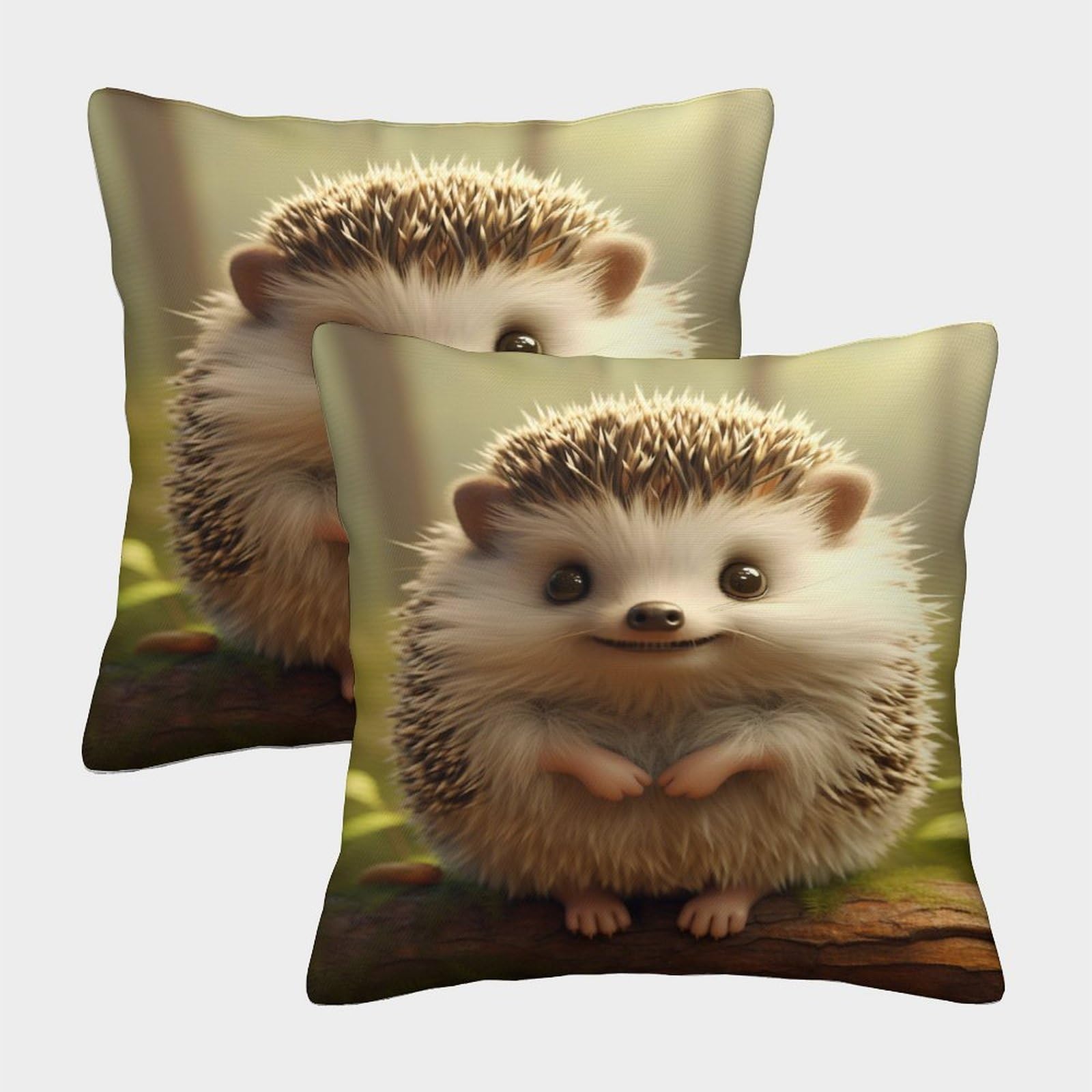 OPANZYYDE Hedgehog with Invisible Zipper Pack of 2 Homeware Cushions Decorative Pillow case for Sofa Couch Bedroom with Invisible Zipper 40x40cm