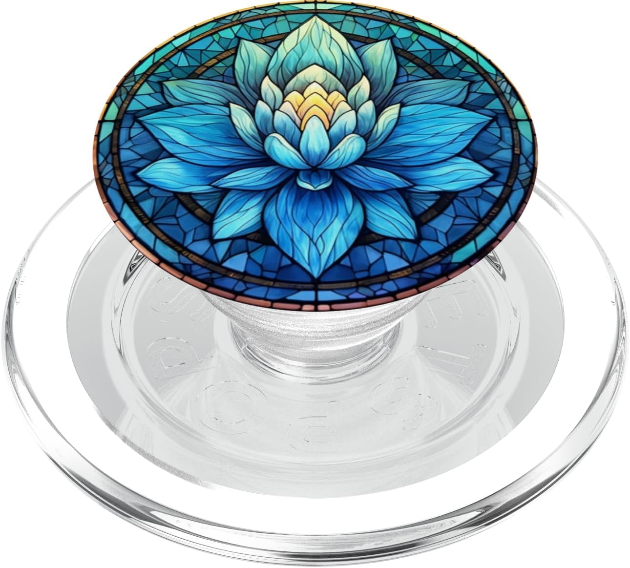Floral Stained Glass Blue Abstract Lotus Flower PopSockets PopWallet for MagSafe