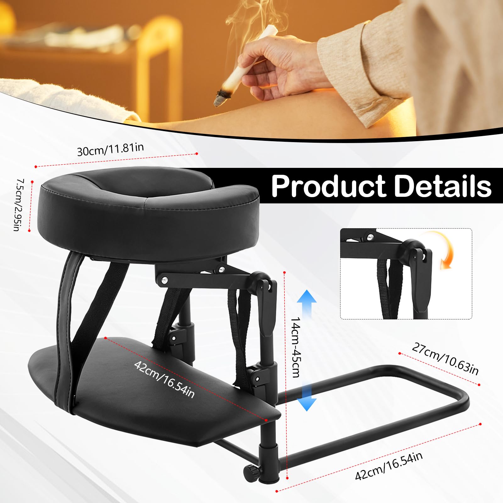 Reposacabezas Masaje Cama, Soporte Facial Ajustable con Cojín de Cara en U Ergonómico de Espuma con Memoria para Camilla Plegable