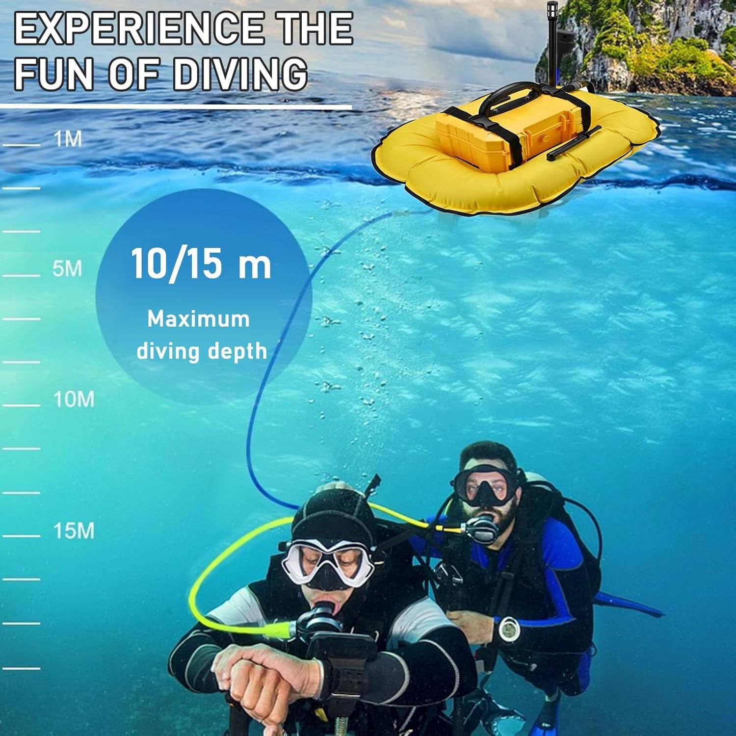 Dispositivo de buceo eléctrico, compresor de buceo respirable subacuático, refrigeración por agua circulante inalámbrica, 3 horas de resistencia, con manguera extraíble y regulador de buceo