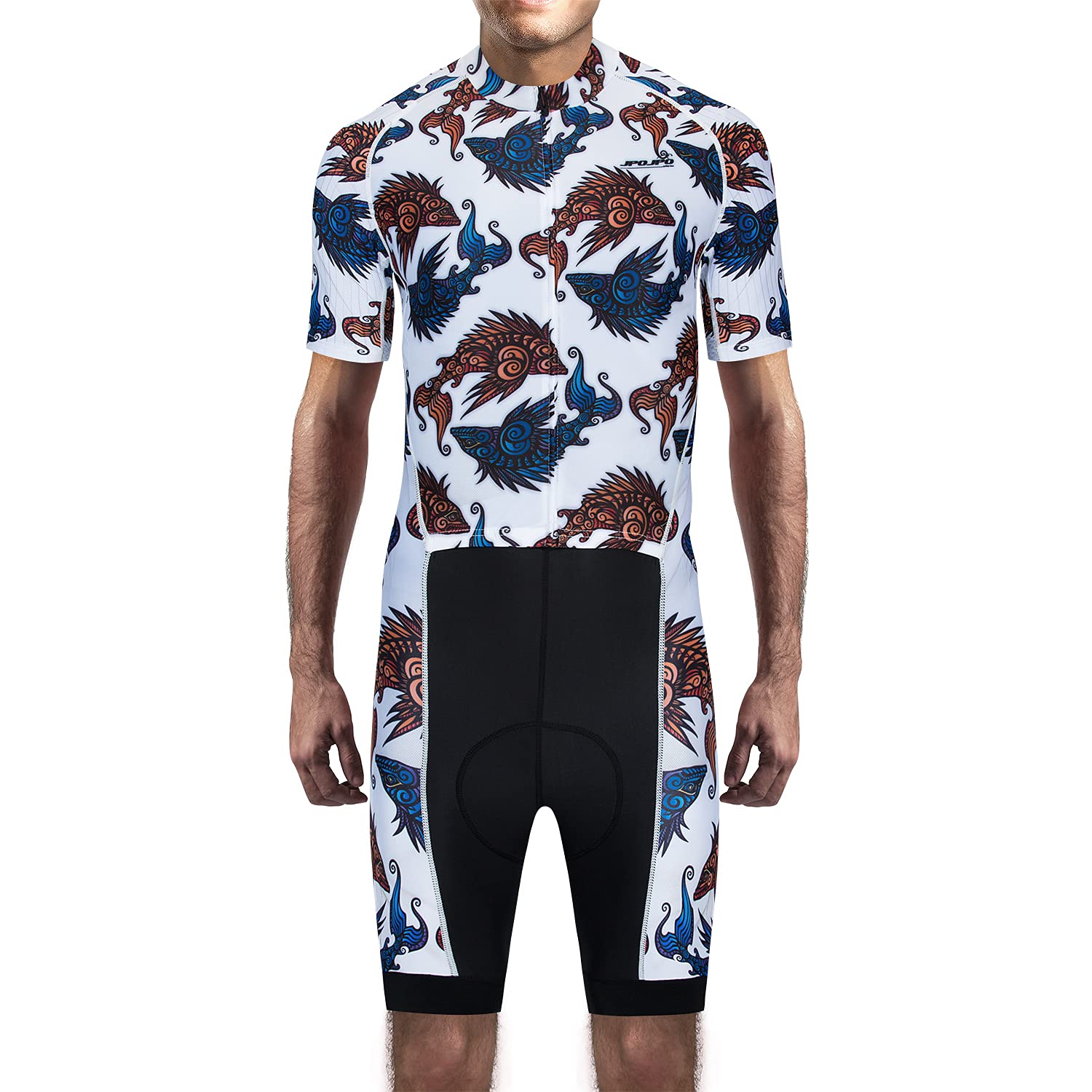 JPOJPO Men's Cycling Jersey Short Sleeve Set Bodysuit One-Piece 5D Padded Bicycle Shorts Quick-Dry 3-Pockets S-3XL