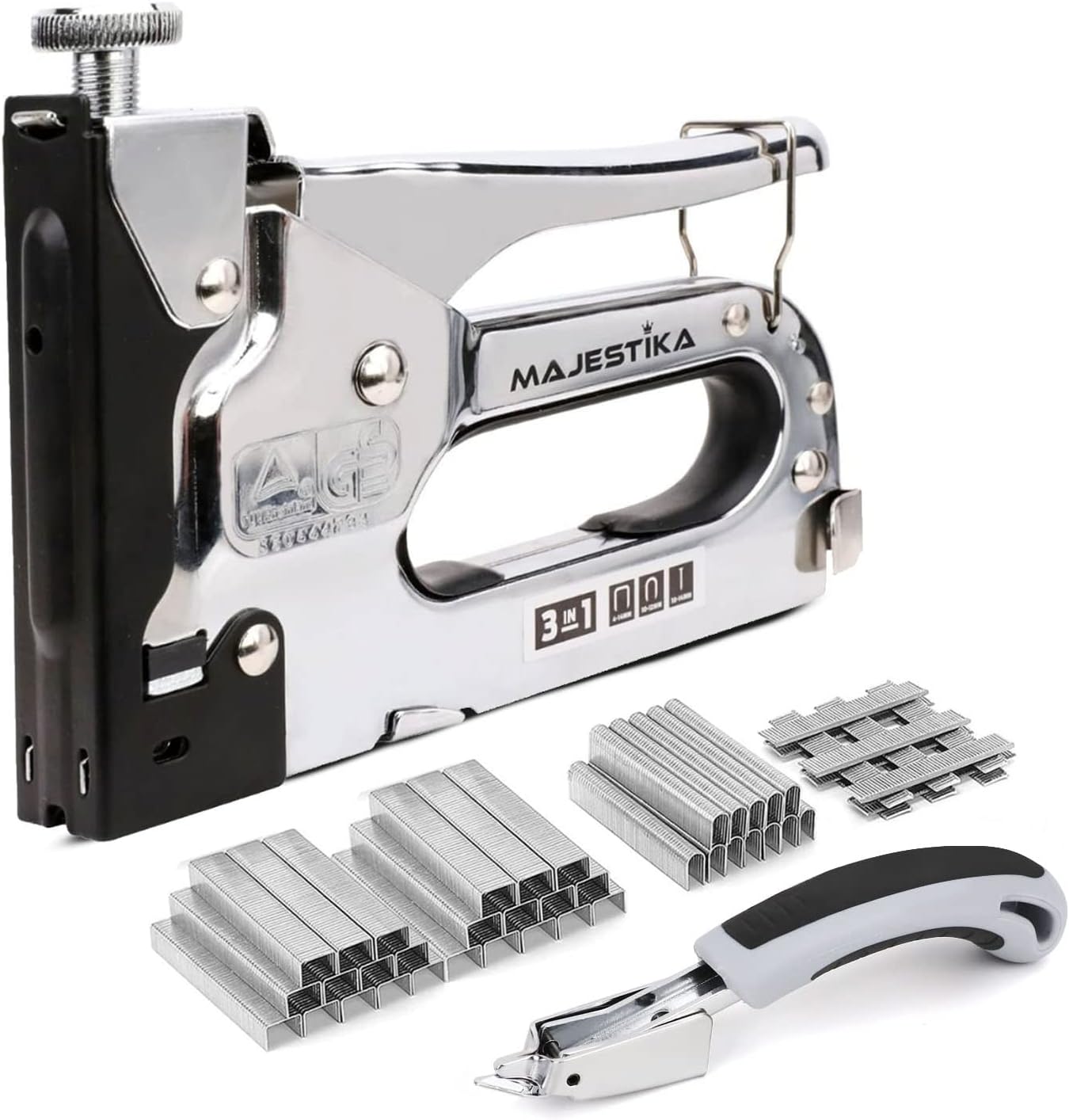 Majestika 3 in 1 Heavy Duty Staple Gun for Wood, Upholstery