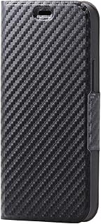 エレコム iPhone 12 mini ケース Qi充電対応 ソフトレザー 薄型 磁石付 カーボン調(ブラック) PM-A20APLFUCB