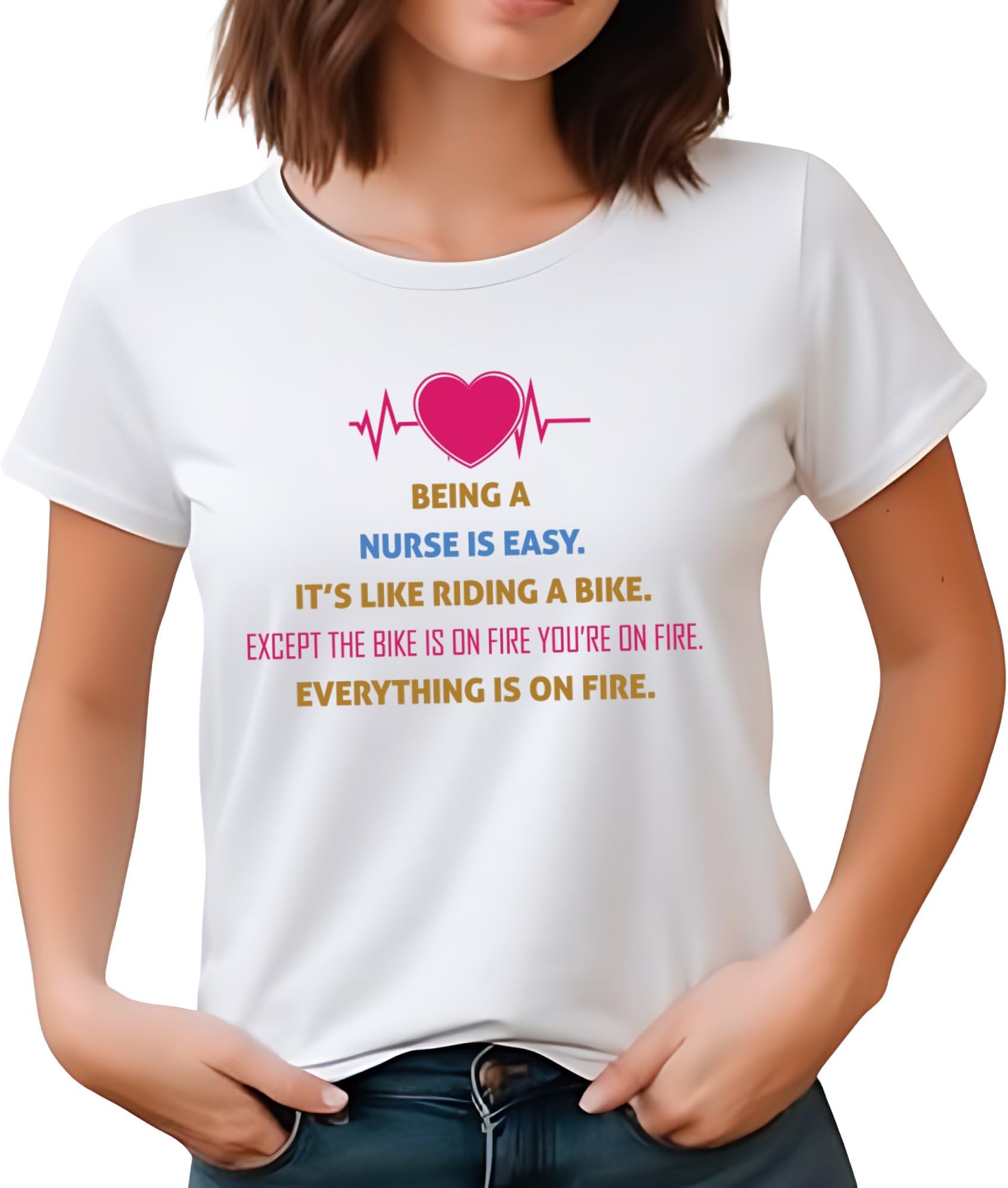 Seek Buy LoveFunny Nurse T-Shirt, Being A Nurse is Easy Bike on Fire, Nurse Appreciation Tee, Nurse Week Humor Gift Shirt, Medical Professional Top