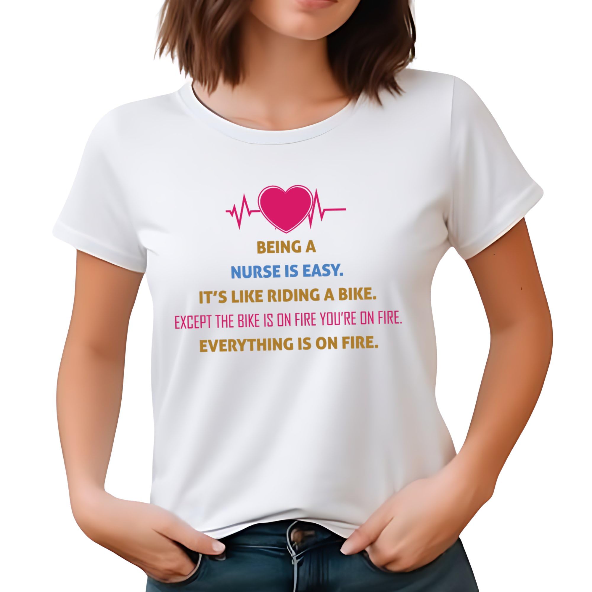 Seek Buy LoveFunny Nurse T-Shirt, Being A Nurse is Easy Bike on Fire, Nurse Appreciation Tee, Nurse Week Humor Gift Shirt, Medical Professional Top
