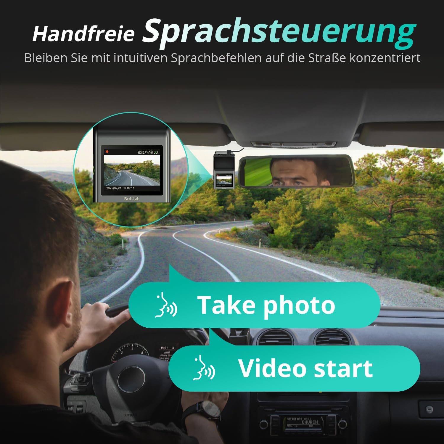 BOTSLAB 4K Dashcam Auto Vorne Hinten mit STARVIS 2 Sensor, WDR Dual-Kanal, 64GB SD-Karte, Super Nachtsicht, Sprachsteuerung, 5,8GHz Wi-Fi, GPS, bis 256GB