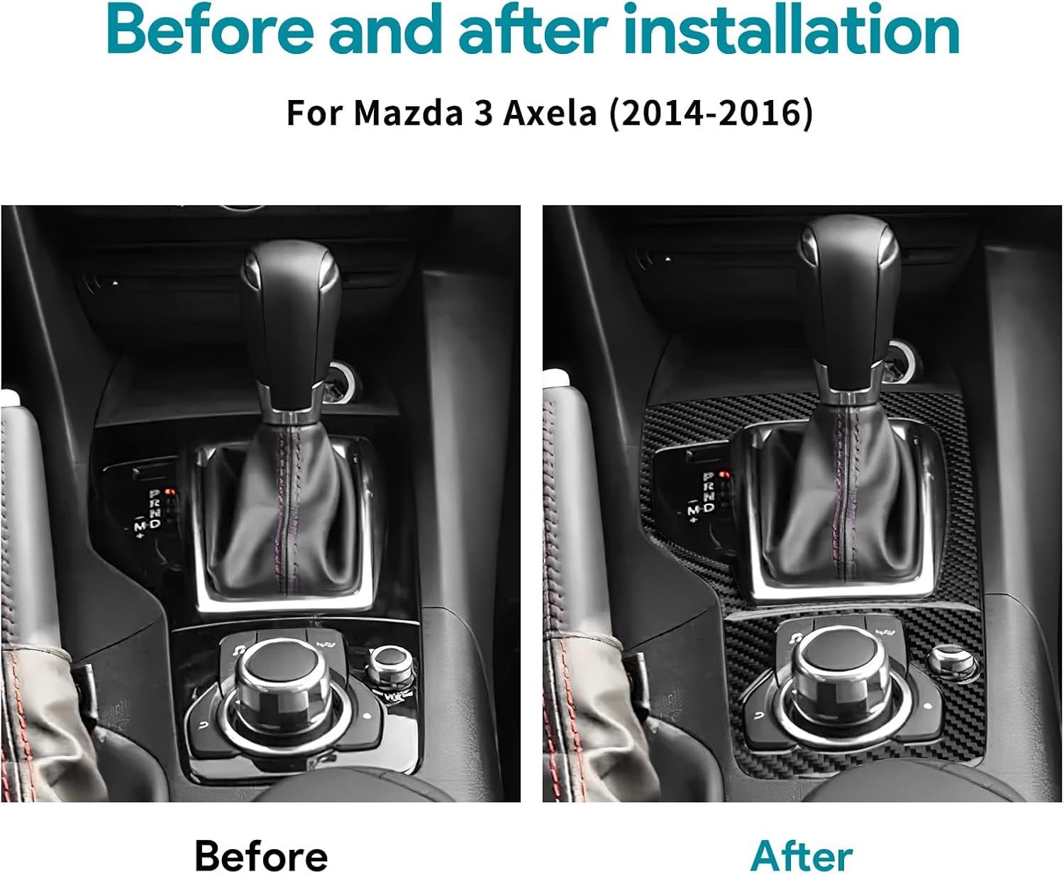 AIRSPEED Carbon Fiber Center Console Gear Shift Panel Cover Interior Trim for Mazda 3 Axela 2014 2015 2016 Accessories, Automatic Transmission, Black
