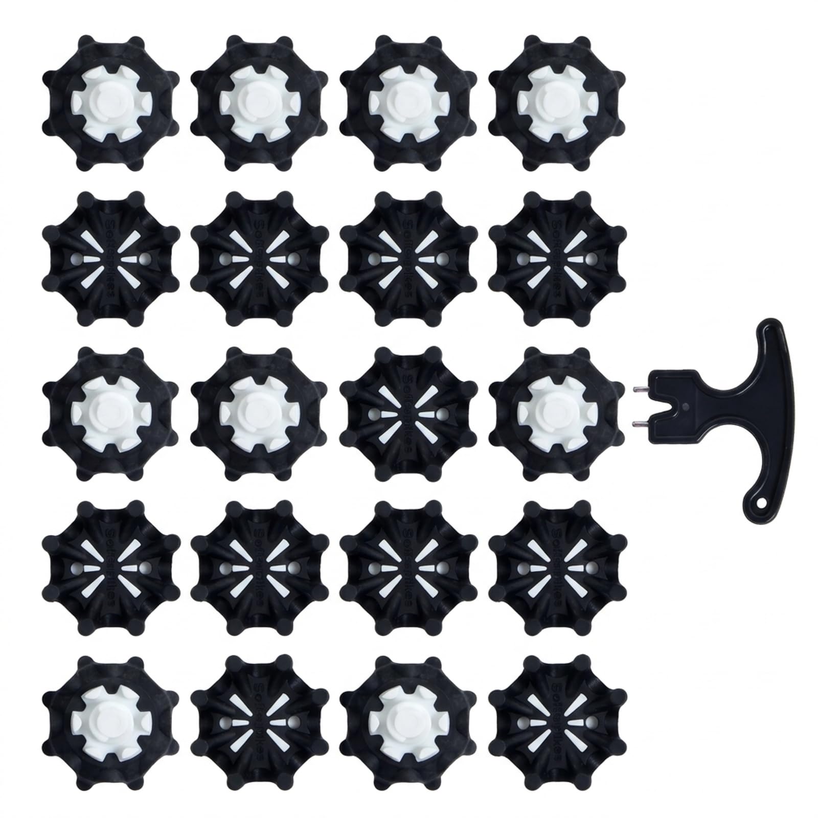 Oiieco 20 PCS Golf Shoe Spikes Fast Twist Replacement with Wrench, Fast Lok Twist 3.0 Compatible Golf Cleats, Soft Rubber Anti Slip Golf Shoe Studs for FootJoy Golf Shoes (Black-White)