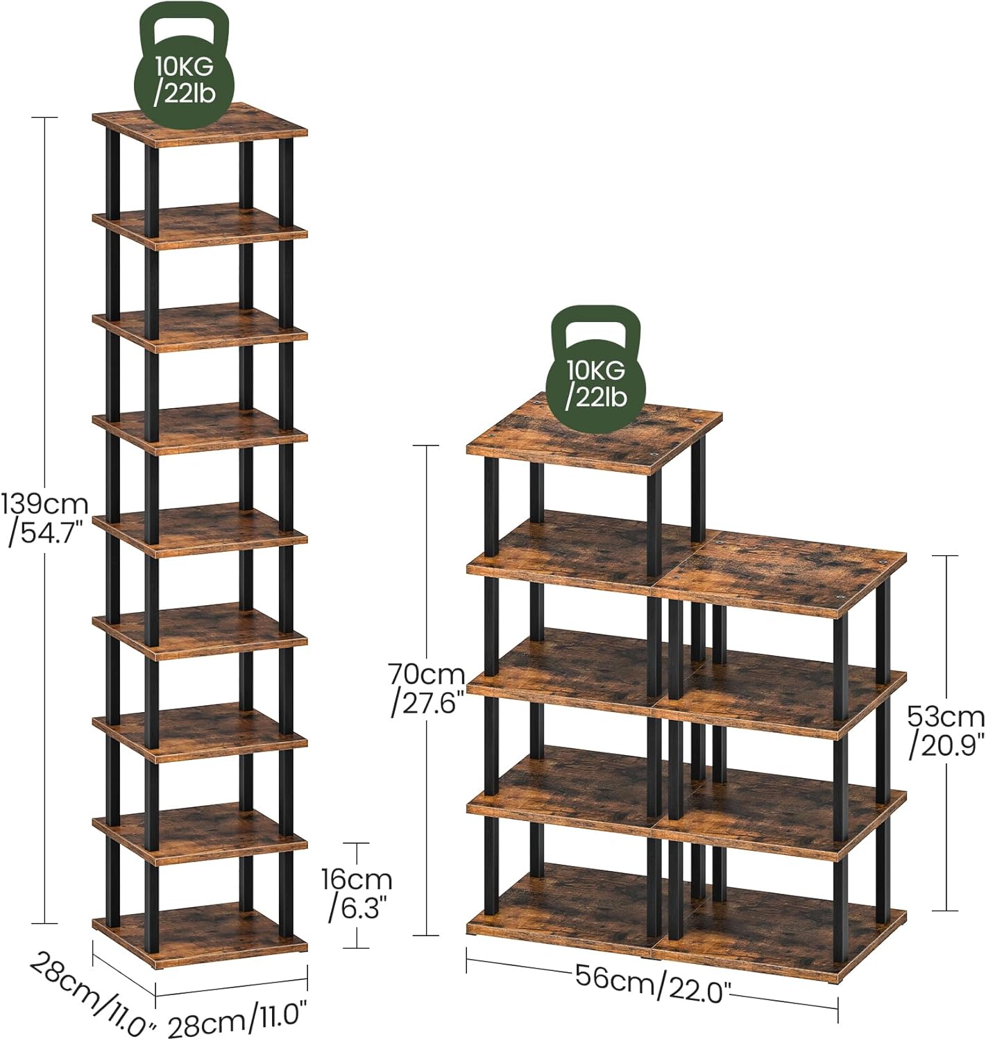 Grid Wall Panel and Vertical Shoe Rack, 5.7’ x 2’ FT Grid Display Rack, Narrow Shoe Rack for Entryway, DIY Corner Shoe Shelf TCJ17BF-MXJ01BF