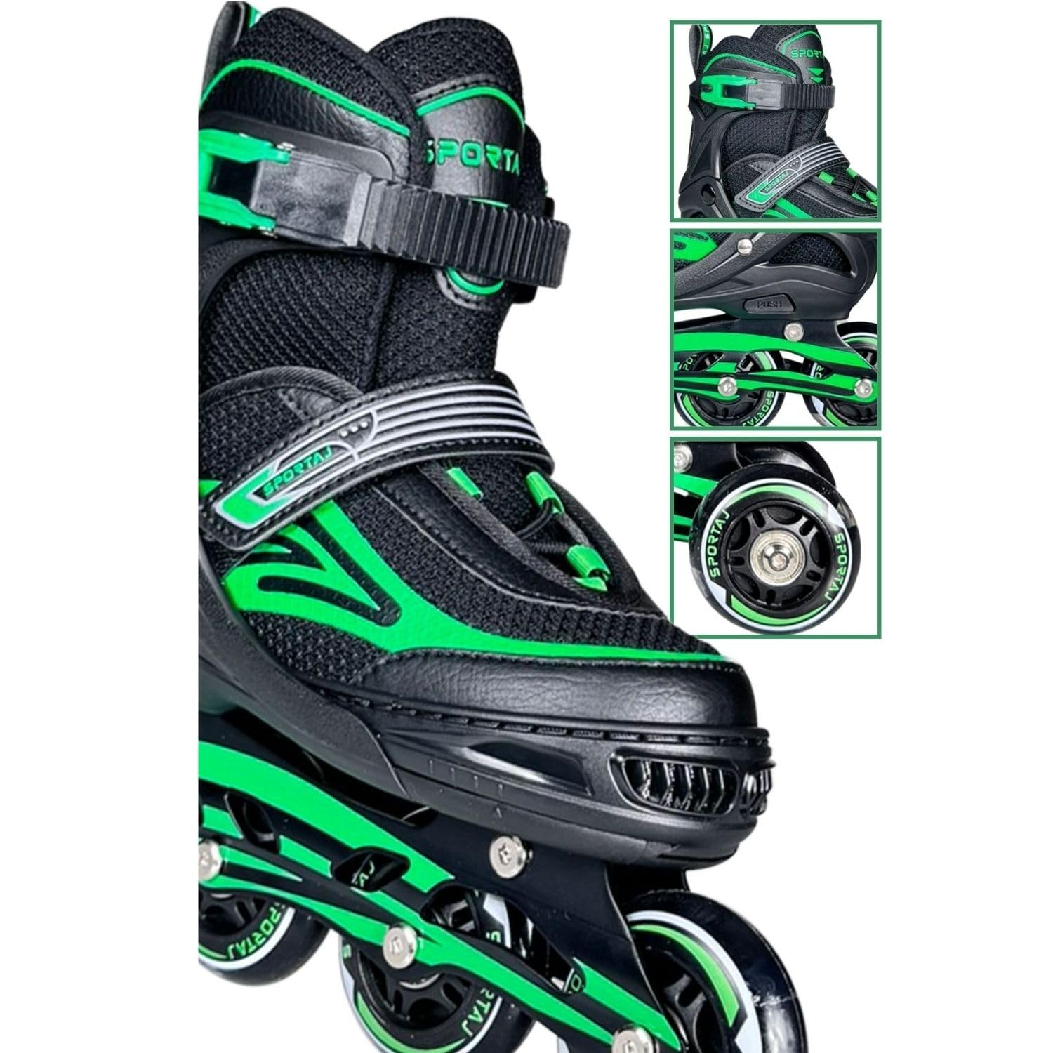 Sportaj Paten Premium TAJ-J1 Pro Paten Beyaz Led Işıklı Silikon Teker 3 in 1 Inline Çocuk Yetişkin Paten (Yeşil, 35-38)