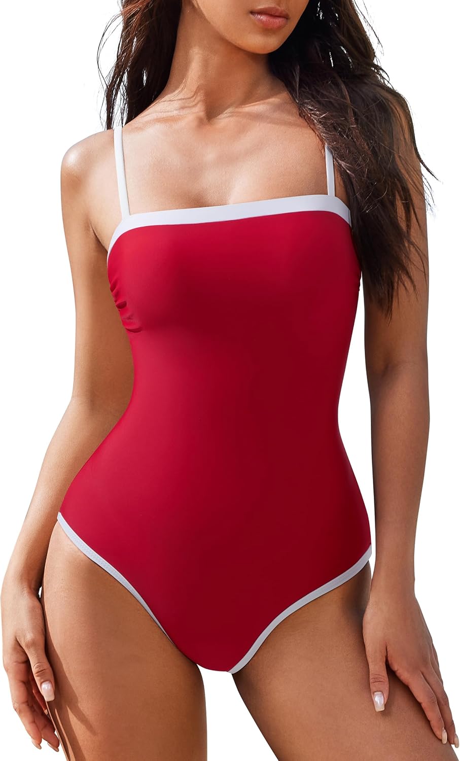 SUUKSESS Women One Piece Tummy Control Swimsuit Sexy Color Block Bathing Suit