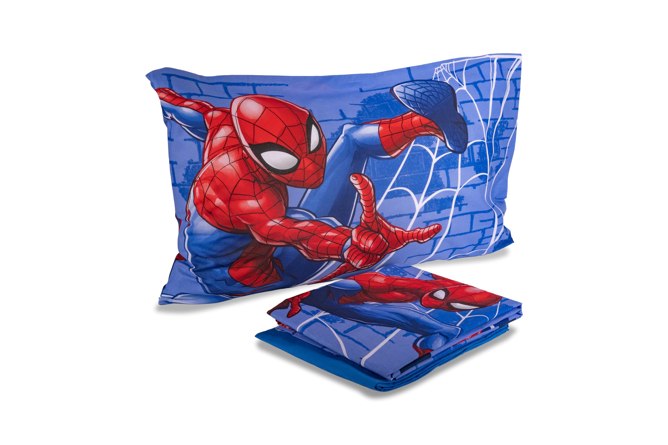 Disney Parure de lit Simple, Drap de Dessus, Drap de Dessus, taie d'oreiller, Bleu, 100% Coton, Produit Officiel