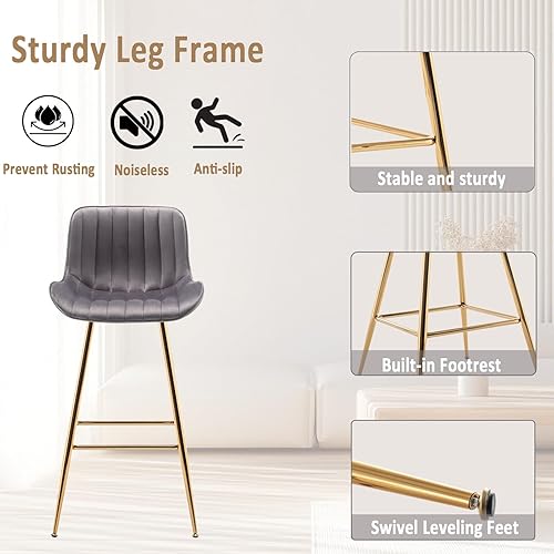 Miniatura 62 de Sidanli Blue - Juego de 2 taburetes de bar de terciopelo de 24 pulgadas con reposapiés, sillas de bar modernas para el hogar, isla de cocina,