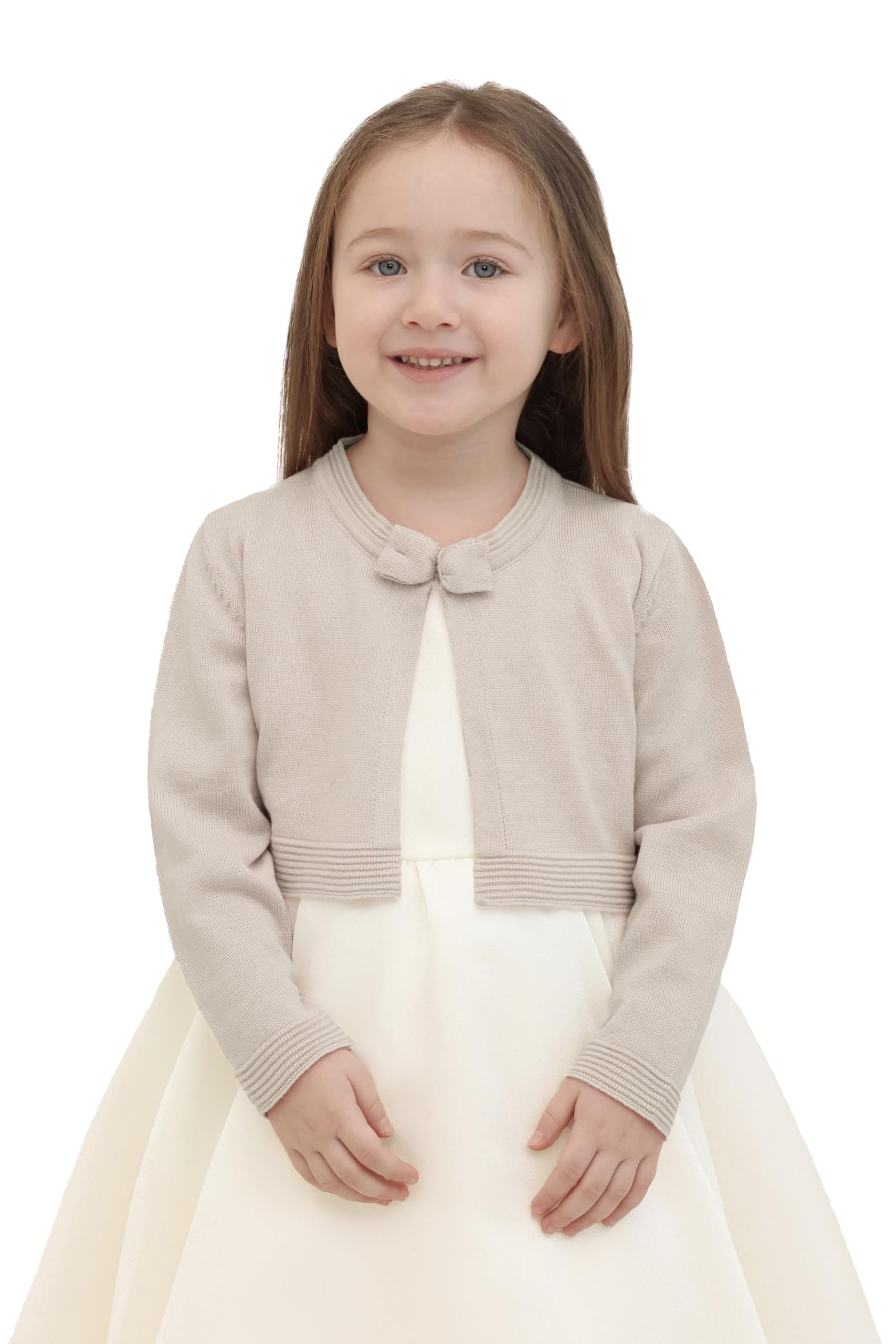 Lilax Little Girls' Knit Long Sleeve Bowknot Closure Bolero Cardigan
