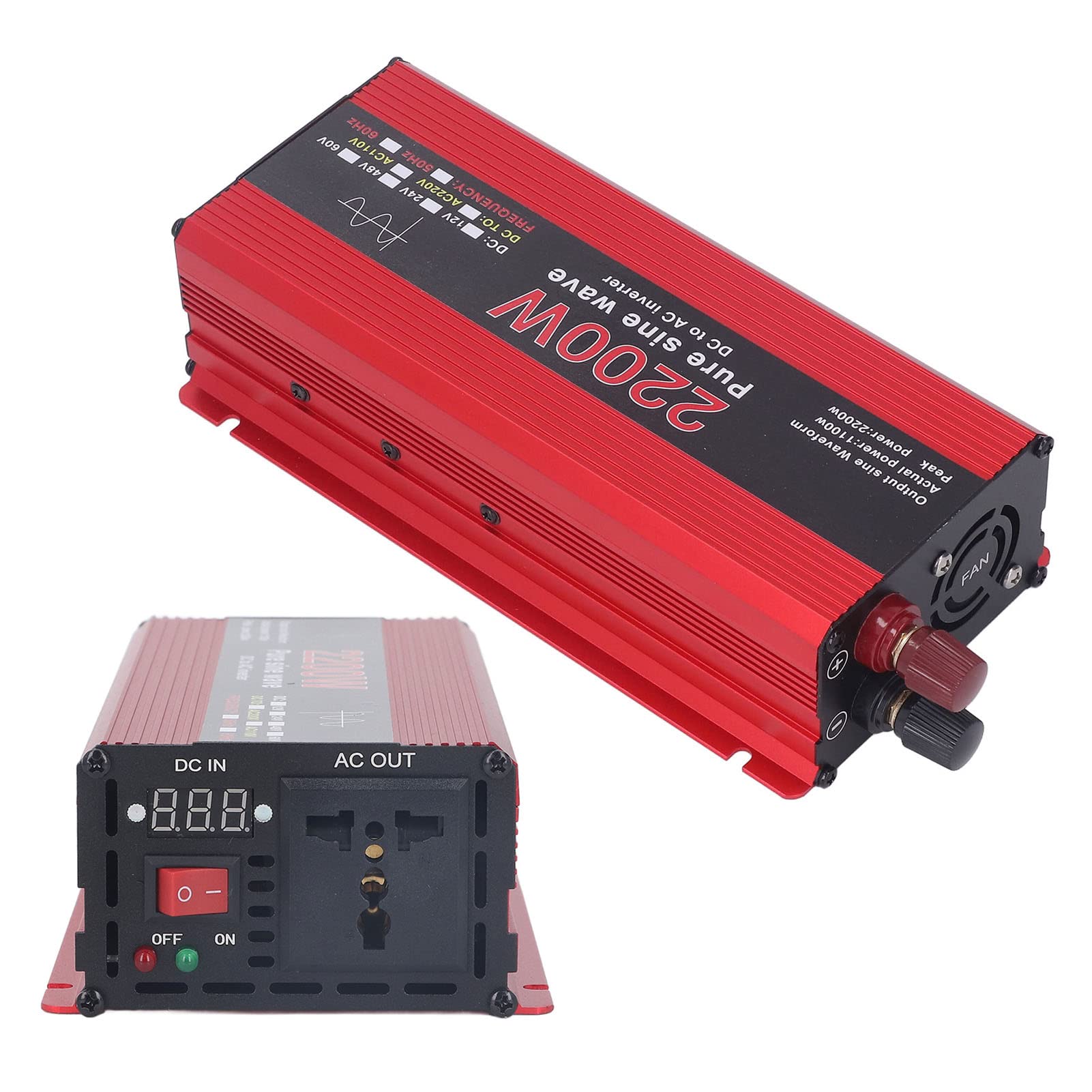 Przetwornica Czystej Fali Sinusoidalnej o Mocy 1100 W, Konwerter Zasilania DC 12 V na AC 220 V z Wentylatorem Chłodzącym i Wyświetlaczem LED, do Podróży W Domu RV Truck na
