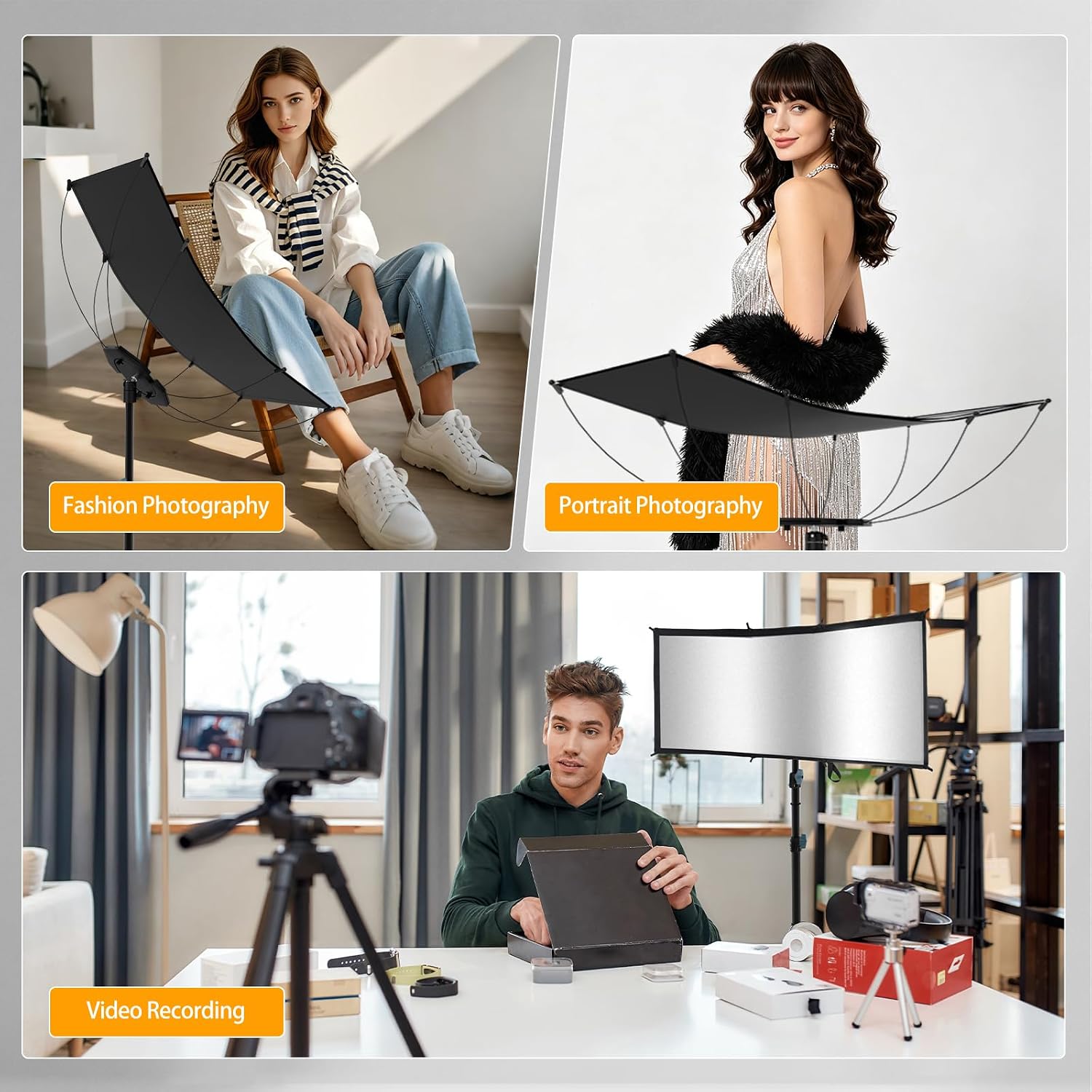 Photography Reflector with Stand, 59"x24" U-Shaped Light Reflector Kit