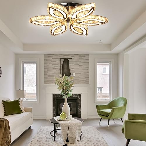 Miniatura 2 de CLAIRDAI Lámpara de techo moderna de cristal LED de montaje empotrado, lámpara de araña de flores cerca de la lámpara de techo para dormitorio, sala