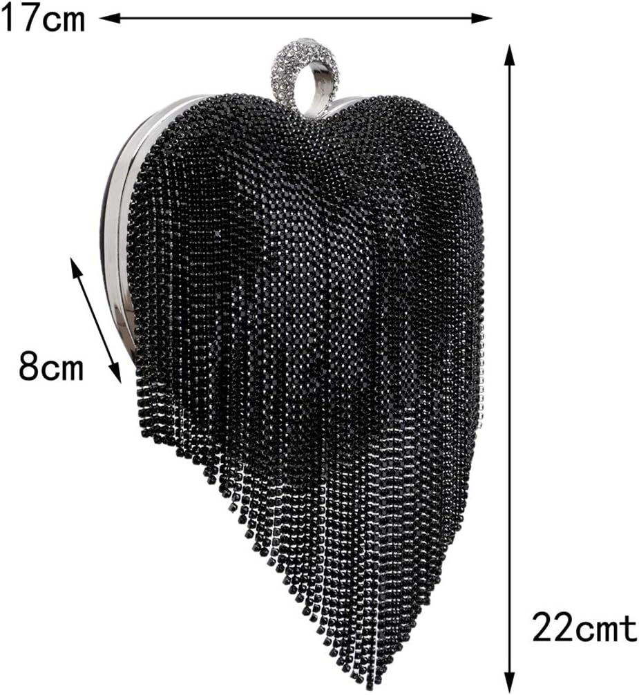 UMREN Women Luxury Heart Shape Tassel Evening Clutch Bag Rhinestones Wedding Party Purse Handbag | Luxury, Heart Shape, Tassel, Evening, Rhinestones, Wedding Party - Image 5