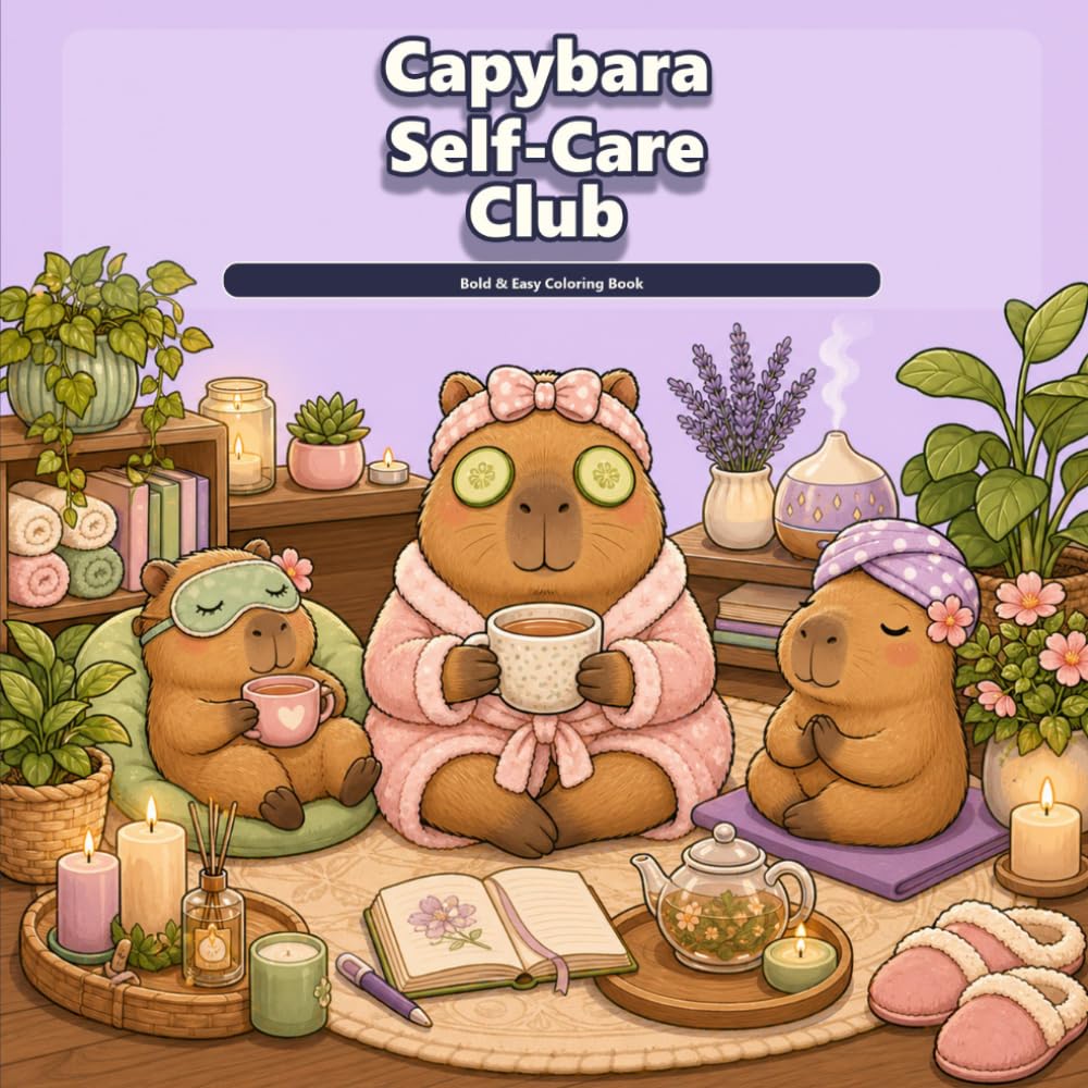 Capybara Self-Care Club: Bold & Easy Coloring Book