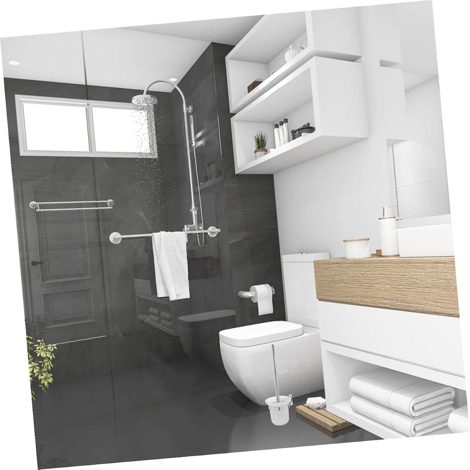 VANZACK Stainless Steel Toilet Brush and Wall-Mounted Holder Set for Bathroom Cleaning Space-Saving Glass Cup Design Gentle Soft Bristles for Toilets Essential Home Cleaning Tool image 4
