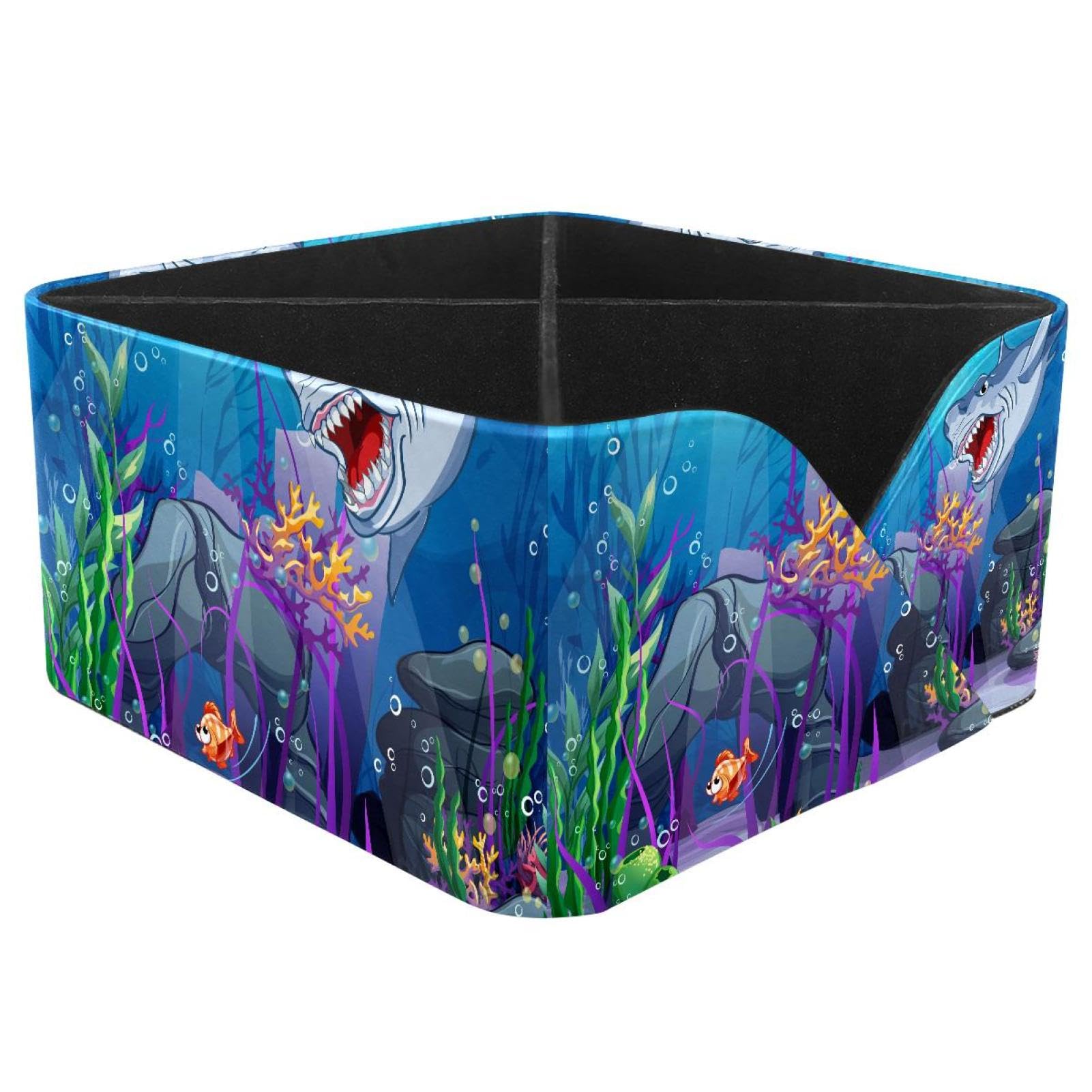 KengjuTesu Shark Underwater World Desktop Organizer Pen Holder, Rectangular Pencil Cup for Office, Study and Makeup Stations