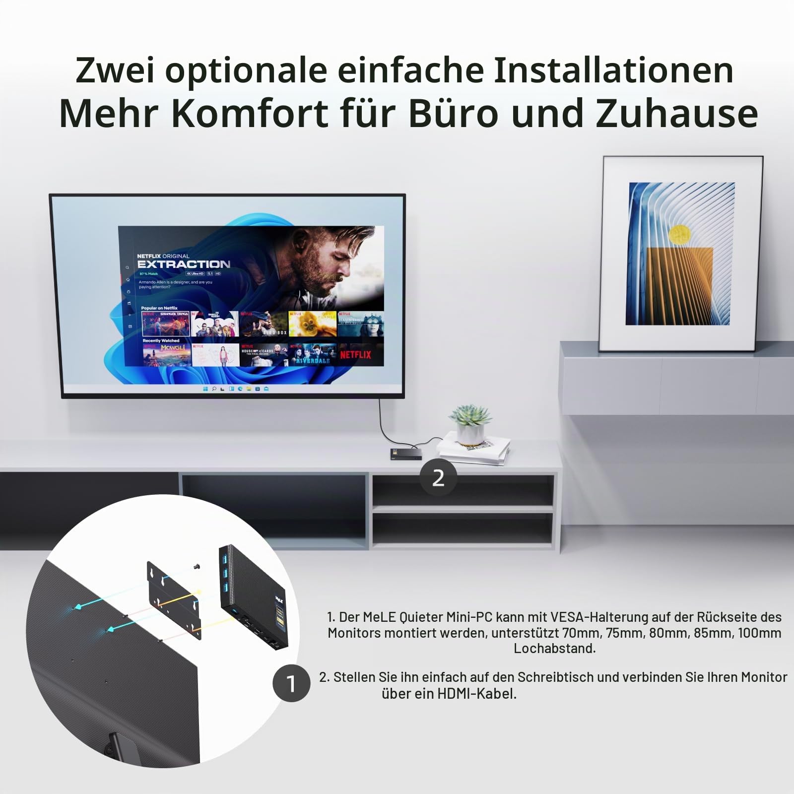 MeLE Quieter3Q Lüfterloser Mini PC Windows 11 Pro Celeron N5105 8GB 256GB, Portable Desktop HDMI WiFi 6 Gigabit Ethernet, Micro PC Unlock Bios Auto Power on, SSD PXE on Astrofotografie Telefotografie
