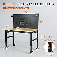 Vista 4 de Betterhood Banco de trabajo ajustable de servicio pesado de 48 pulgadas con tablero perforado grande, mesa de trabajo ajustable con tomas