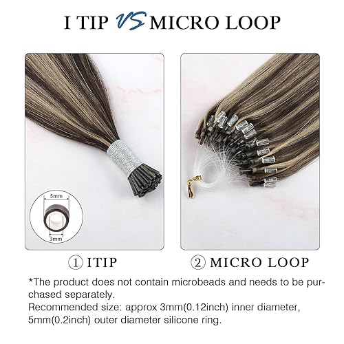 Miniatura 5 de ABH AMAZINGBEAUTY HAIR Itip - Extensiones de cabello humano con punta en I, color rubio sucio resaltado con rubio decolorado, extensiones de cabello