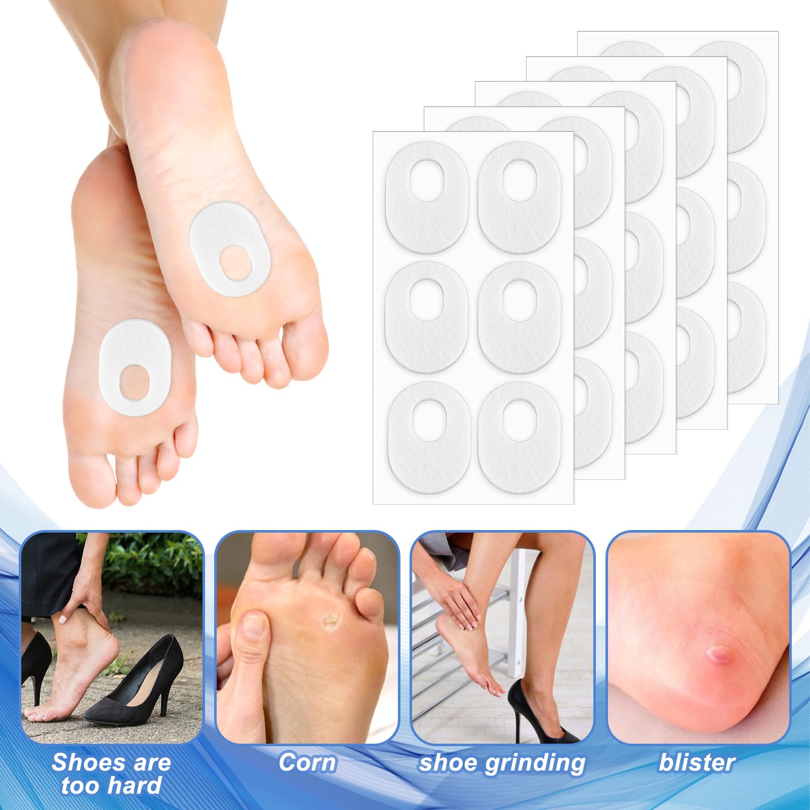 Ouligay 30 almohadillas de maíz para pies, cojines suaves para dedos de los pies, almohadillas adhesivas para callos para la parte inferior del pie, protector de maíz para aliviar la presión de callos