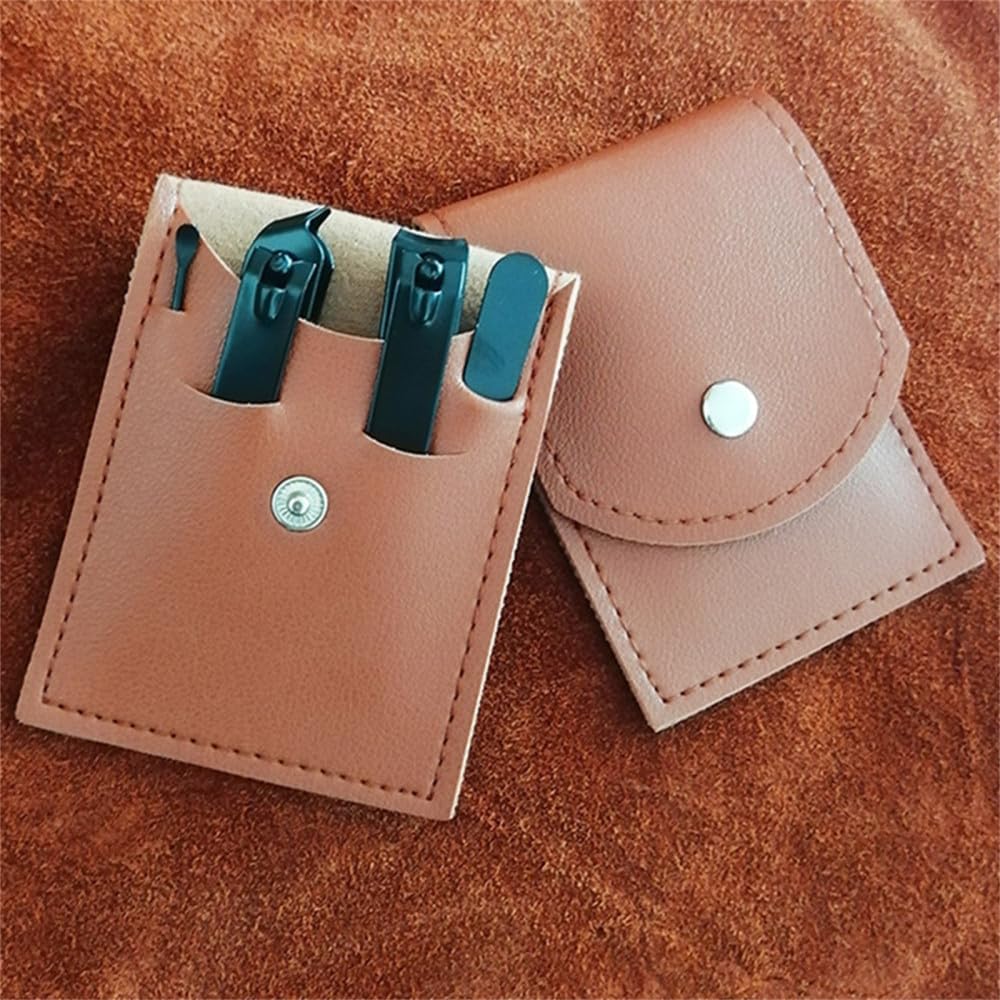 Kit de manicura y pedicura, un juego de manicura resistente for viajar y cómodo de usar, incluye lima de uñas, tijeras de uñas y cortaúñas, 4 piezas, café negro