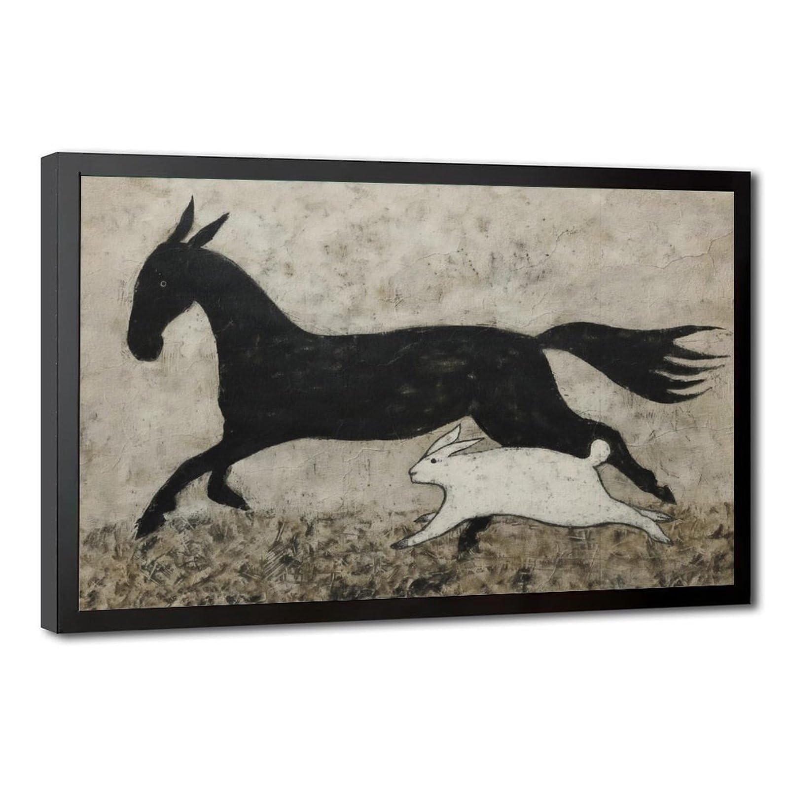 Bareronor Whimsical Horse And Rabbit Poster Canvas Poster Bedroom Decor Landscape Office Room Decor Gift 16" L X 24" W