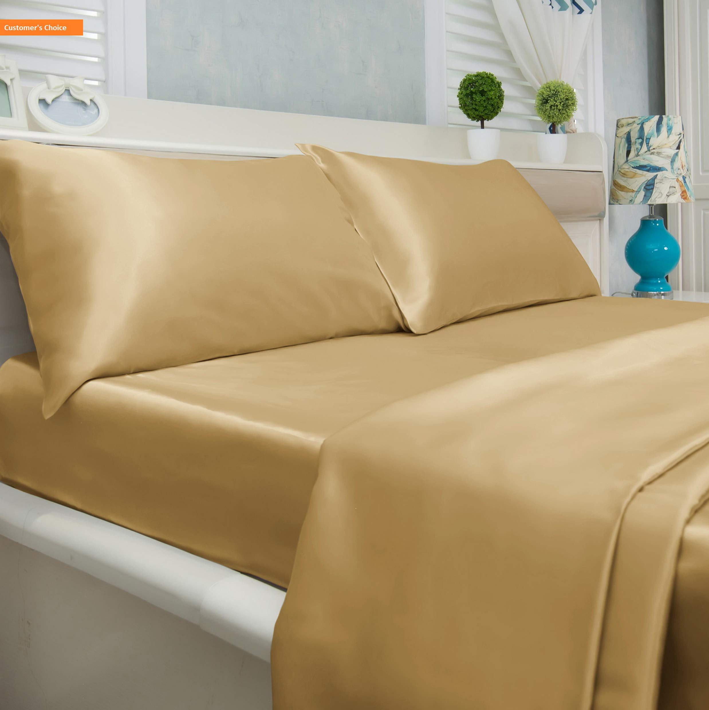 Mikash New Soft 4 Piece Satin Sheet Set, King, Bronze | Style 84598326