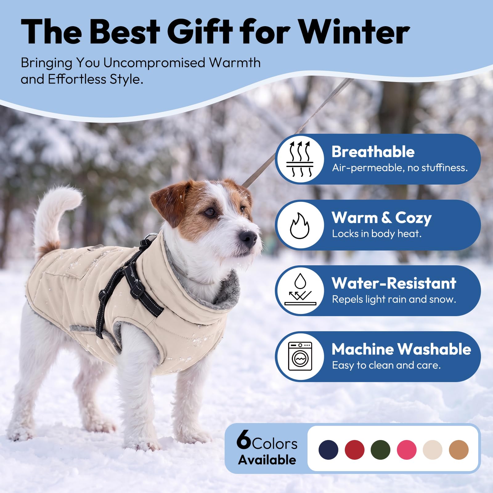 CITÉTOILE Wasserdichter Hundemantel Warm Gefüttert Beige L