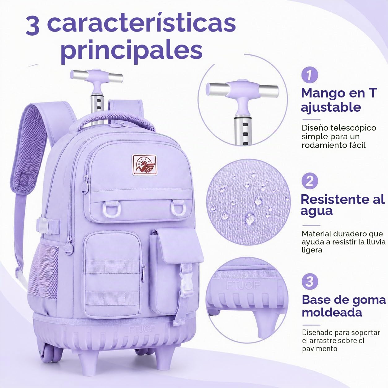 CCJPX Mochila con ruedas para niñas y mujeres, mochila escolar con ruedas de 21 pulgadas, mochila con ruedas con bolsa de almuerzo para adolescentes, 21"púrpura