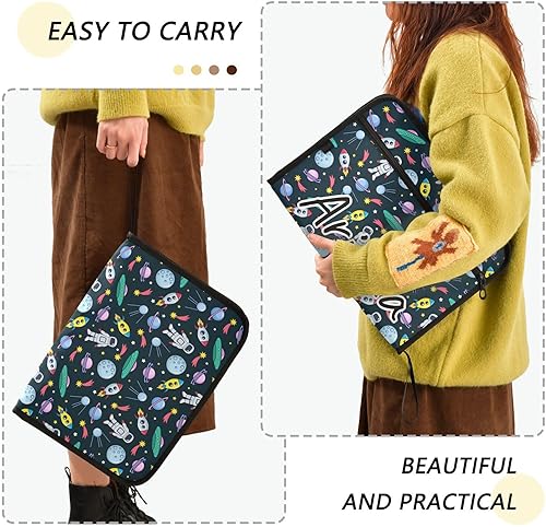 Miniatura 4 de Carpetas de archivo expandibles de cohetes espaciales, estrellas espaciales, planetas, cohetes, 13 bolsillos, carpeta de archivos de acordeón con