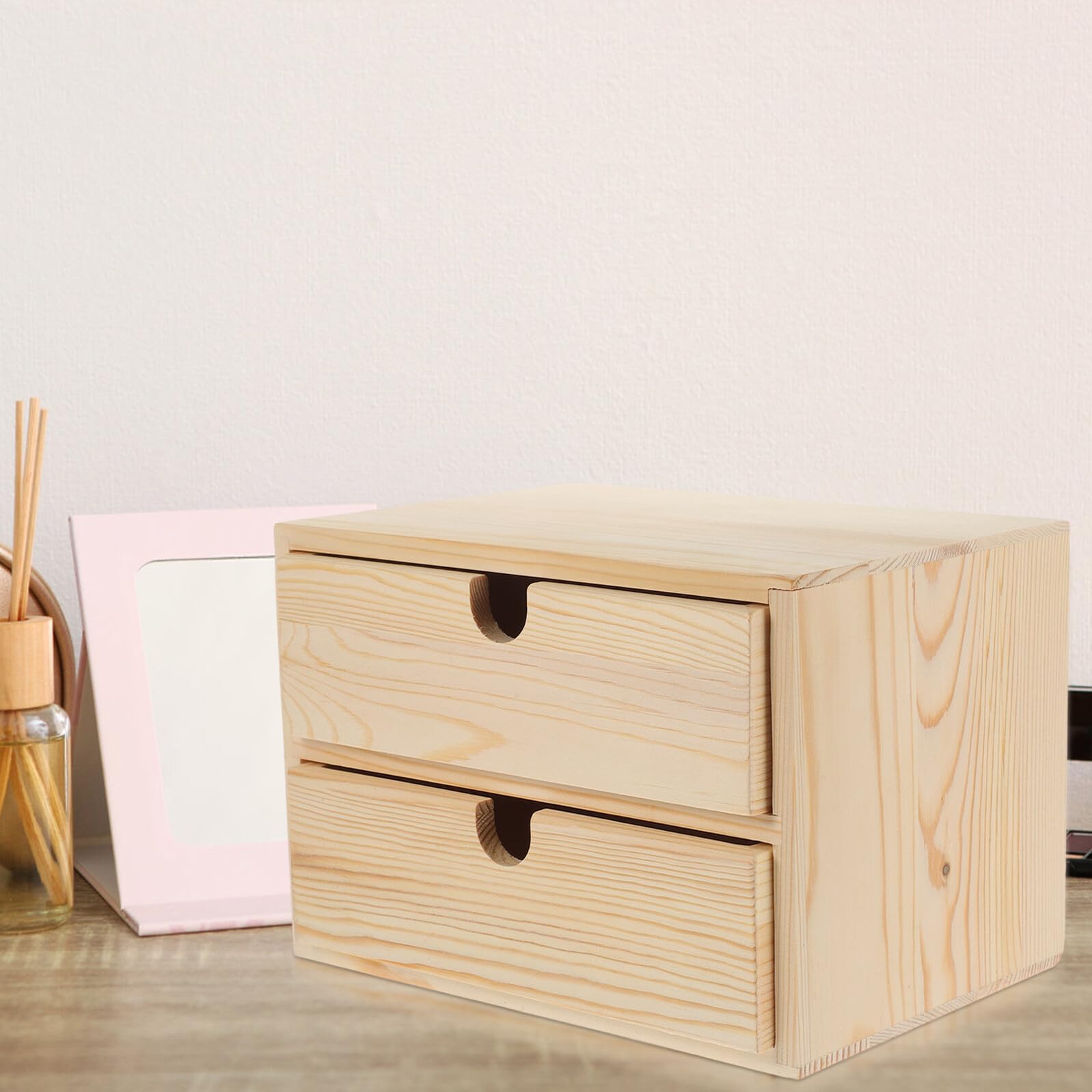Scatola Organizer in Legno con Cassetti Cassettiera Vintage Mobiletto Multistrato per Gioielli e Accessori da Tavolo Compatto per Scrivania e Casa