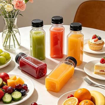 8PCS Juice Bottles 250ml, Plastic Bottles with Lids, Reusable Empty Bottle
