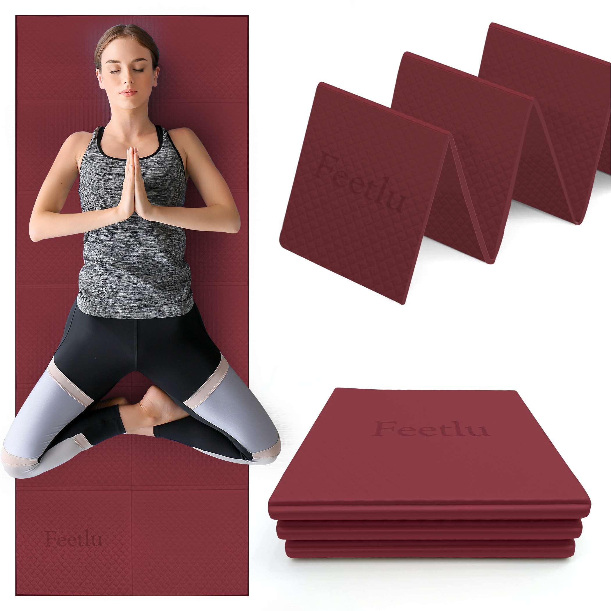 Feetlu Foldable Yoga Mat, 6mm Thick, Lightweight, Anti-Slip, and Easy to Store – Perfect for Travel, Yoga, Pilates, Home Workouts, and Floor Exercises